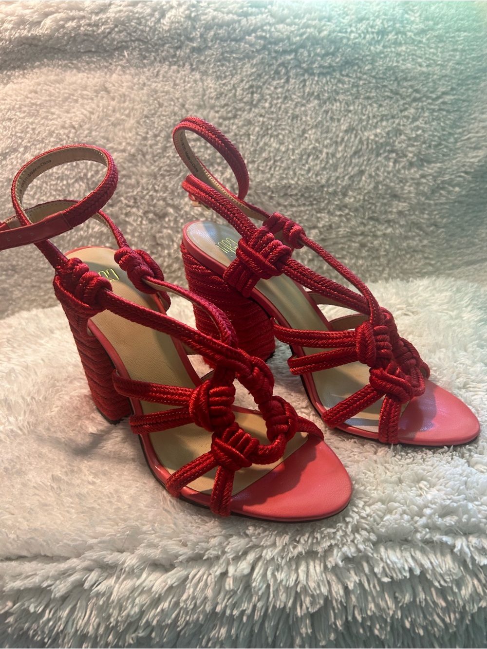 CAbi Red Knotted Rope Block Heel Sandals - Women's